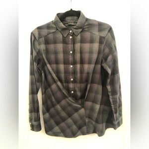 All Saints Kayla Teal Shirt Plaid Gray Asymetrical Snap Button Size 2